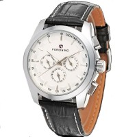 Годинник механічний Forsining 6625 Silver-White Leather
