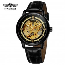 Годинник механічний Forsining 8173 All Black-Gold Leather Годинник механічний Forsining 8173 All Black-Gold Leather